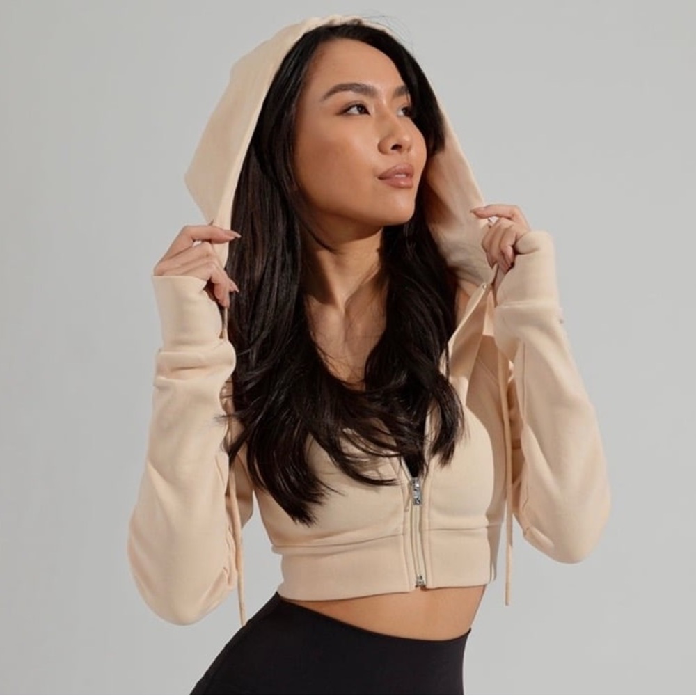 Off White Cropped Zipup Hoodie